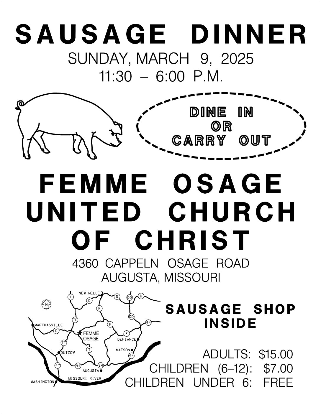 Femme Osage UCC Sausage Dinner flyer